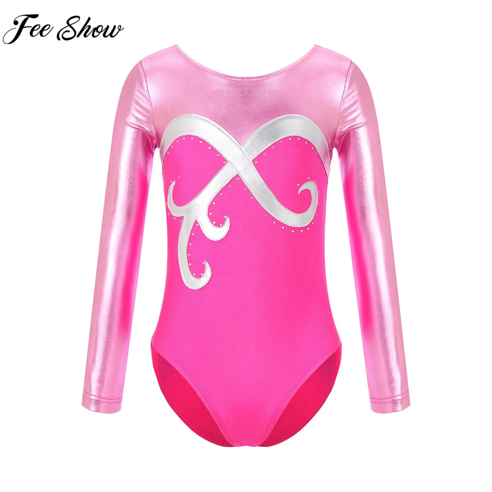 

Girls Ballet Dance Gymnastics Figure Skating Leotards Long Sleeve Shiny Rhinestone Bodysuit Dancewear for Training Performance