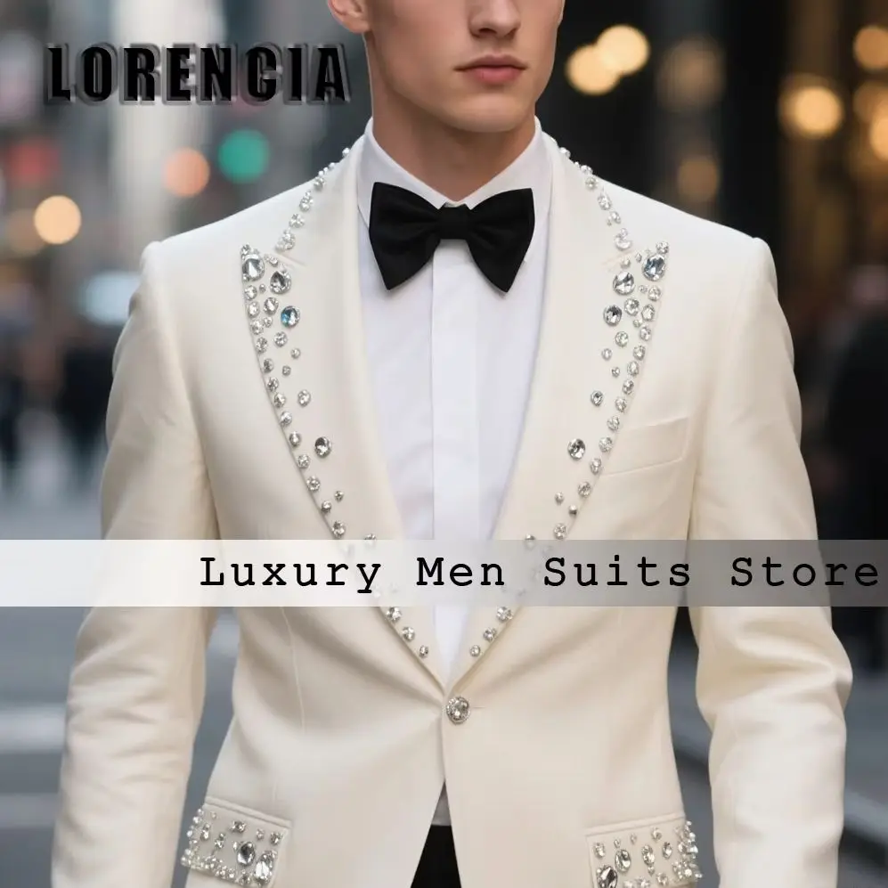 

Изысканные мужские костюмы со стразами, комплект из 2 предметов, однобортные свадебные смокинги для жениха, пиджак на заказ, брюки terno smoking masculino