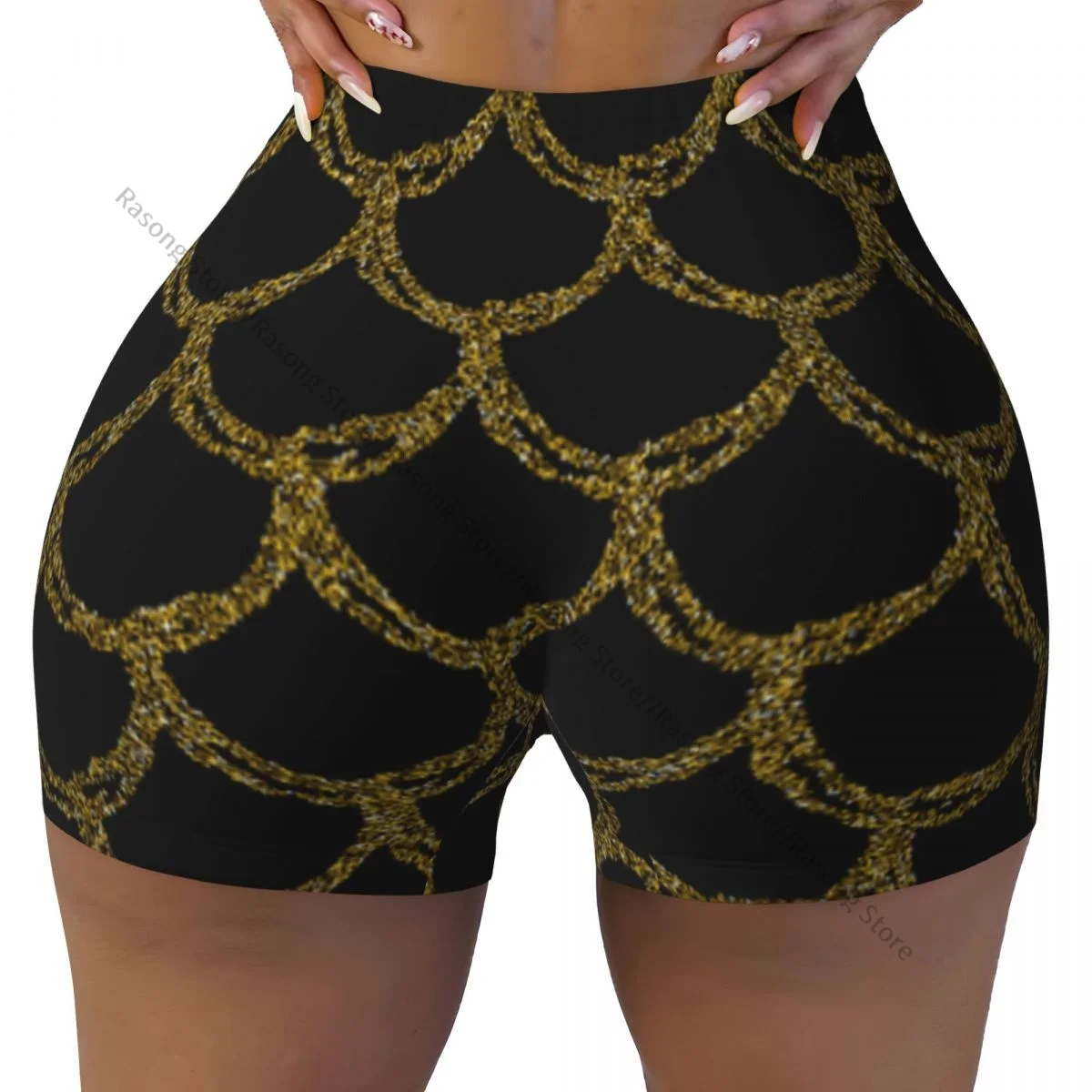 Yoga Shorts Mermaid Tail Fish Scale Texture Women Biker Tight Elastic Workout Sports Leggings Sportswear