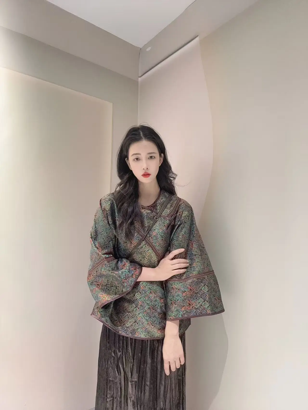 

New Handmade Button Hanfu Top for Ladies Traditional Chinese Sle Long Sve Long September Lady Master's New Faion
