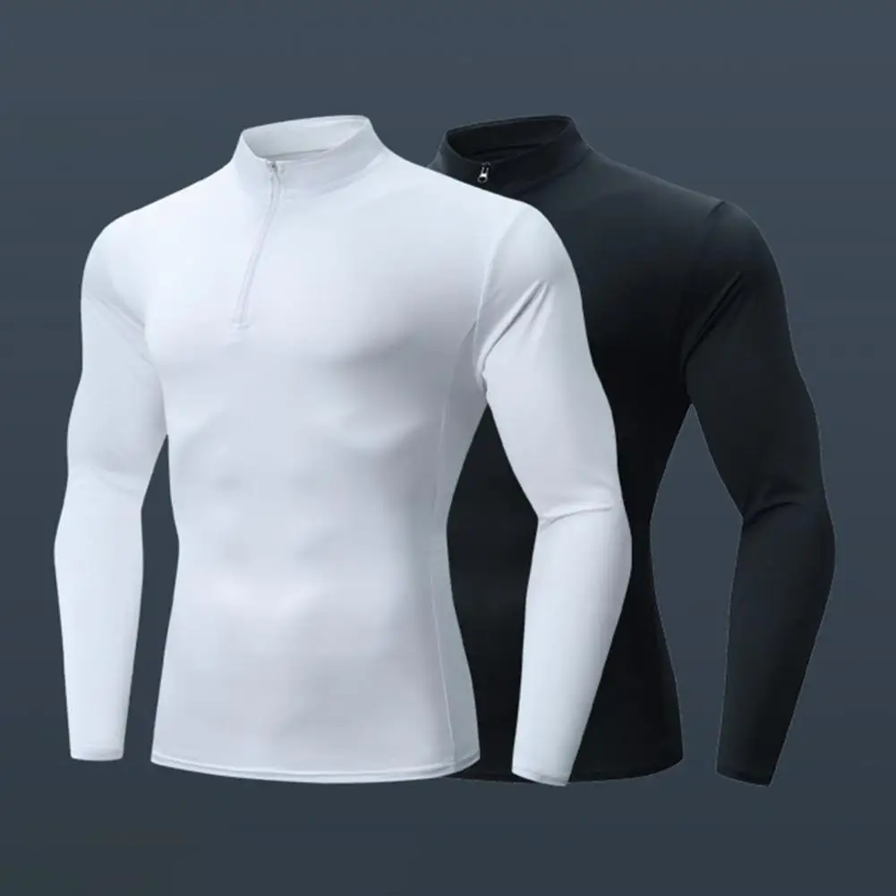 Mens Stand Collar Half Zip Pullover Slim Long Sleeve Muscle Athletic Sweatshirt Quarter Zip Gym Jogging Fitness Wear