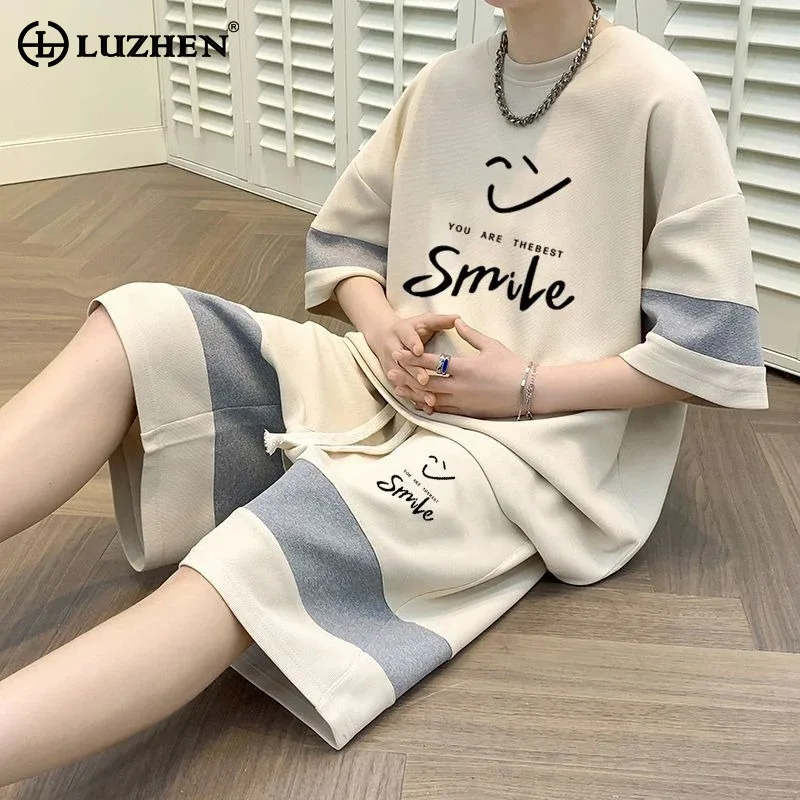 

LUZHEN модные цветные контрастные принты с милым узором, свободные футболки с короткими рукавами, мужские новые прямые повседневные шорты 2025 года, комплекты JY2924