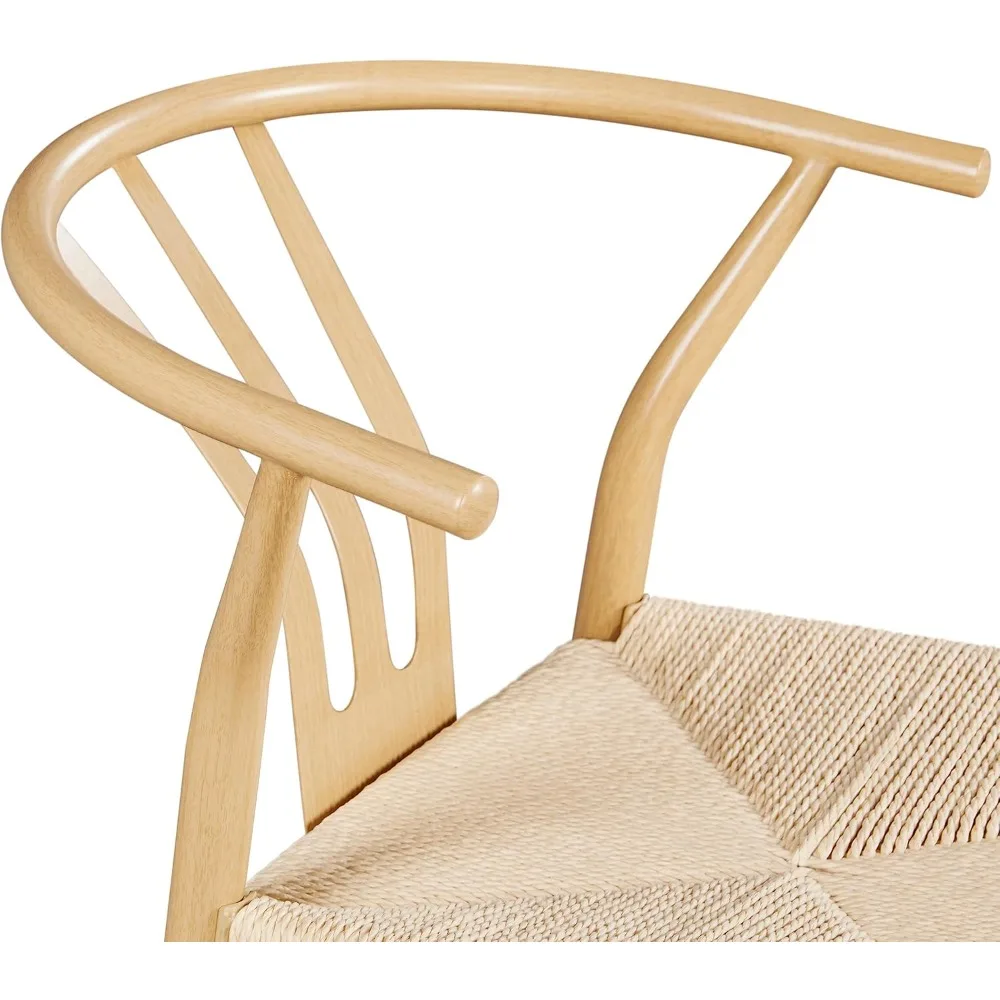 ترقية جديدة - مجموعة كراسي تناول الطعام المنسوجة مكونة من 4 كراسي غرفة طعام حديثة في منتصف القرن مقعد منسوج من القنب، لون خشبي، متينة وقوية