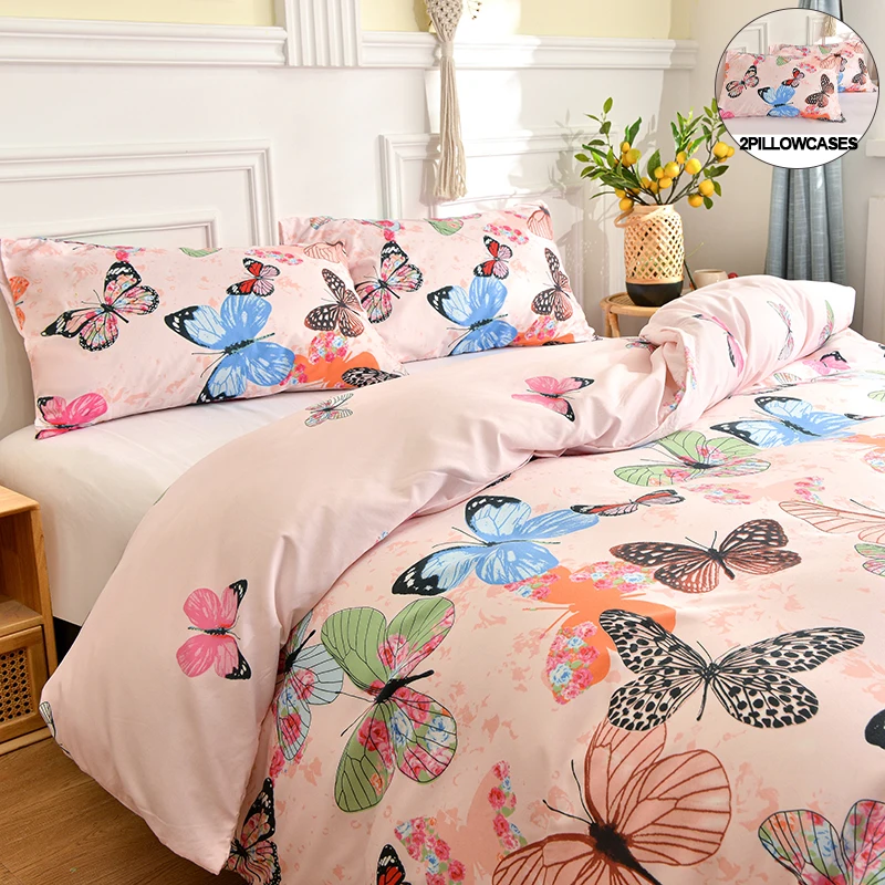 Ethereal Butterfly Print Brushed Duvet Cover Set with Pillowcases - Cozy Polyester,Twin/Full/King/Queen Size