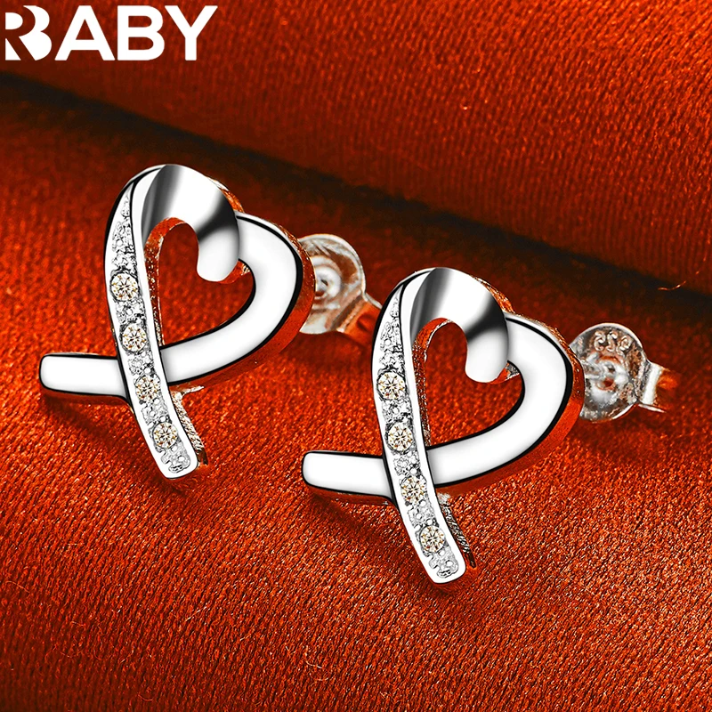 

URBABY 925 Sterling Silver Heart AAA Zircon Stud Earrings For Woman Wedding Engagement Party Charm Jewelry Valentine's Day Gift