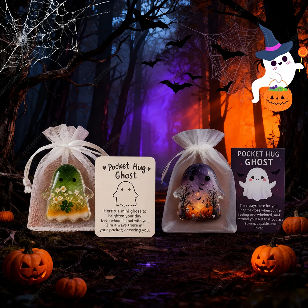 Pocket Comfort Ghosts Andenken mit Ermutigungskarte, Miniaturfigur für Halloween, Weihnachten, geliebte Menschen und Freunde