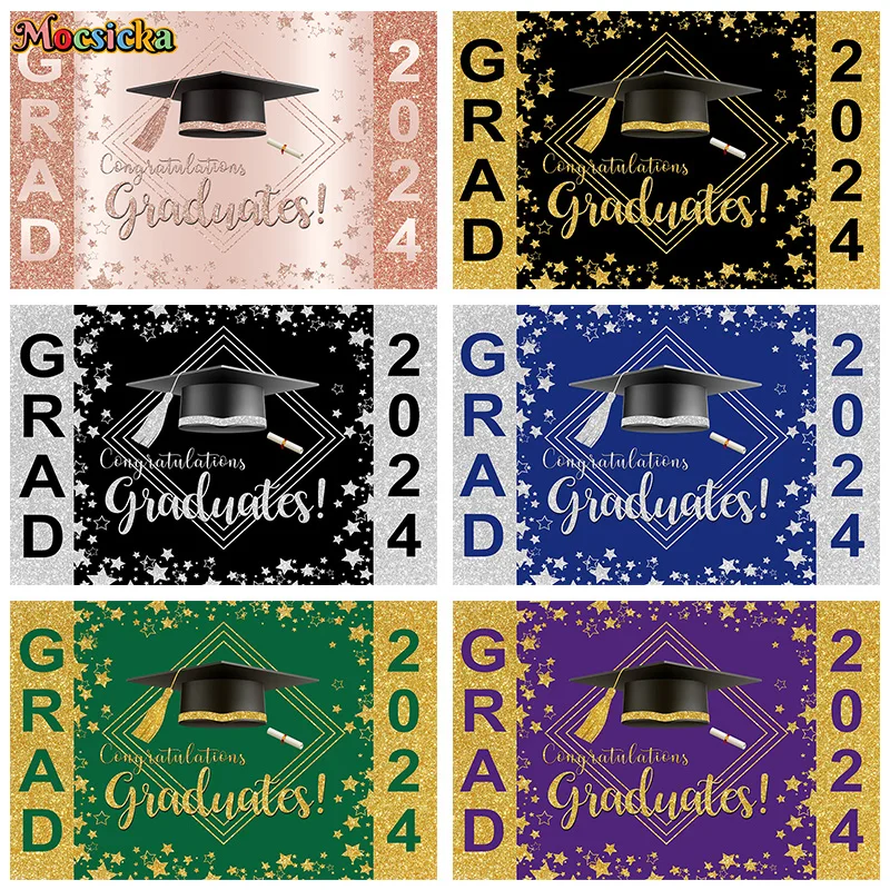 

Mocsicka Graduation Season Photography Background 2024 New Year's Party Bachelor's Hat Backdrop Student Kids Photo Studio Props