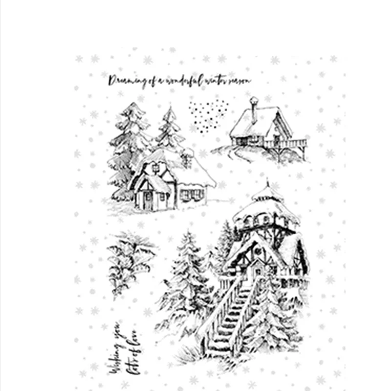 Boże narodzenie dom zimowy przezroczysty pieczęć silikonowa/pieczęć do DIY Scrapbooking/ozdobny album na zdjęcia wyczyść pieczęć