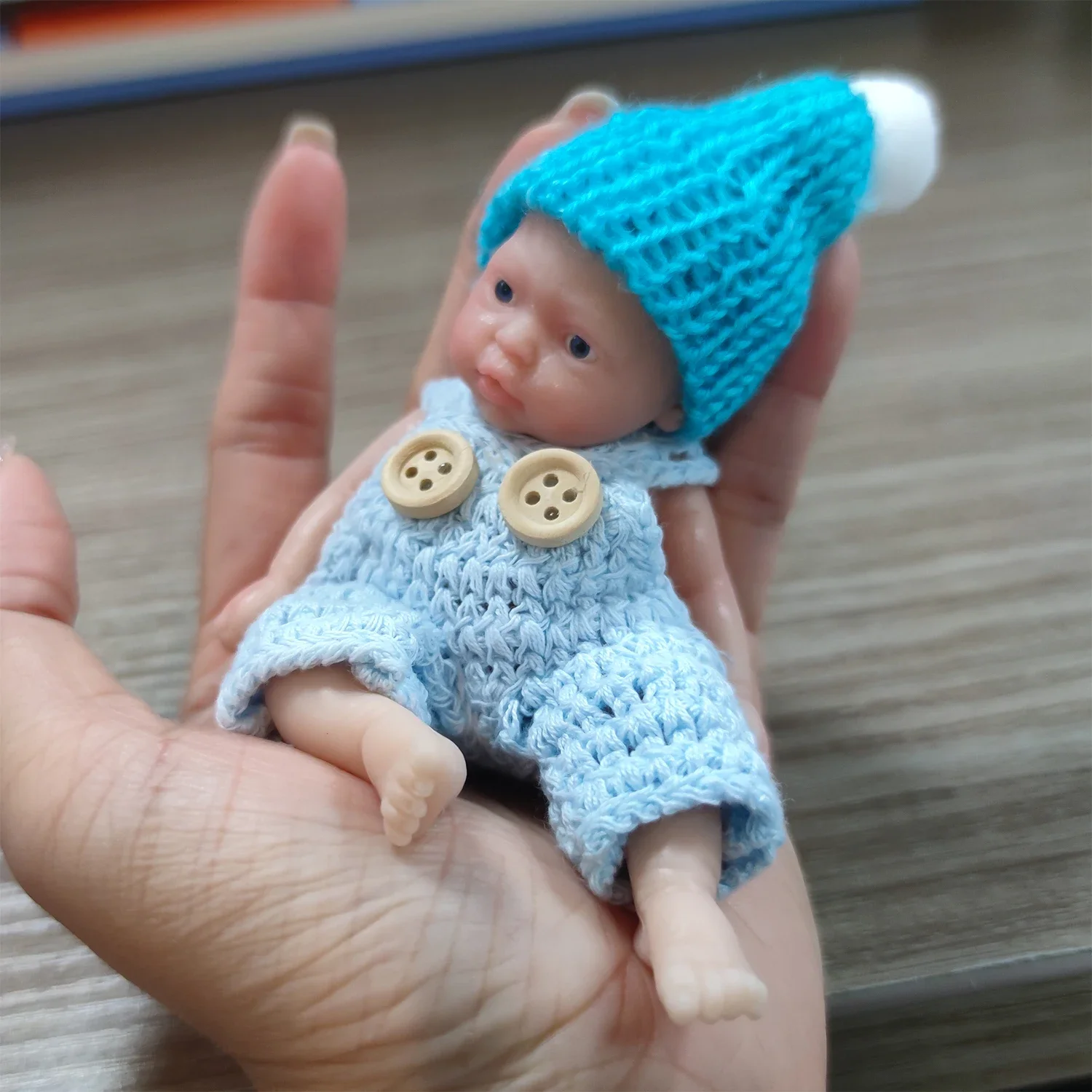 Reborn Baby Dolls Sleeping Silicone Full Body Boy 4.5inch Miniature Babies with Blue clothes Accessories for Christmas Gift Kids