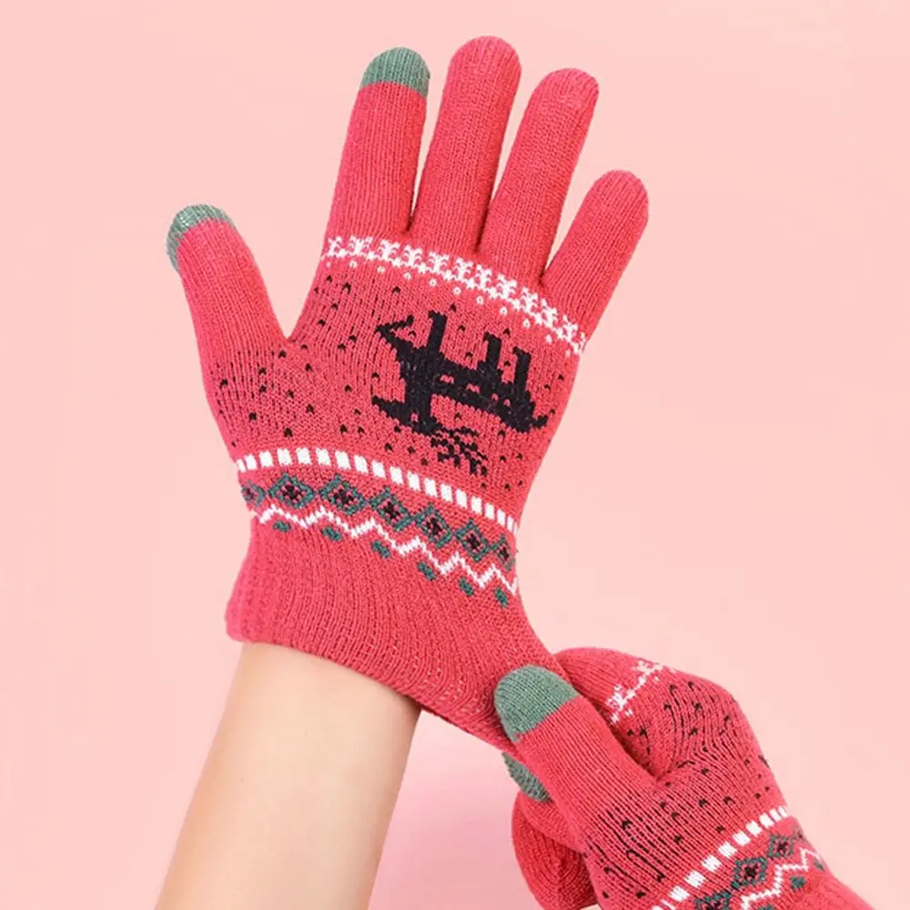موضة الصوف بطانة قفازات الشتاء سميكة عدم الانزلاق لمس قفازات يندبروف لينة قفازات محبوكة النساء الرجال #4