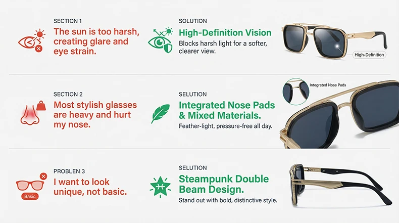 Steampunk Vintage Quadratische Sonnenbrille für Herren 2026 Luxusmarke Doppelbalken-Sonnenbrille für Männer Punk Metallrahmen Brillen UV400 Schutz – Detail 3
