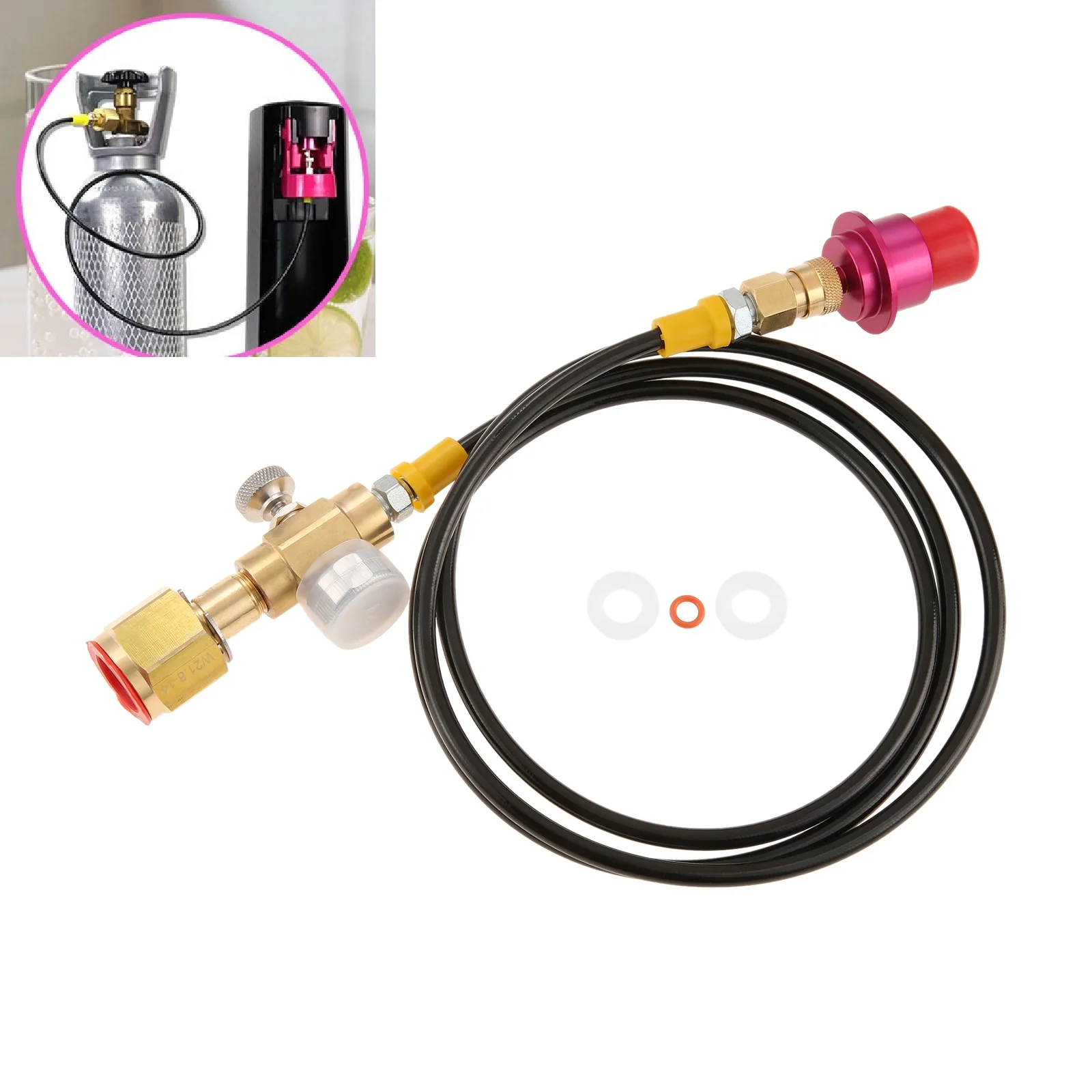 1.5m Co2 Bottle High Pressure Hose with Adapter 2000 psi Pressure Gauge Quick Connect/Remove for QC/Art/Terra Water Carbonator