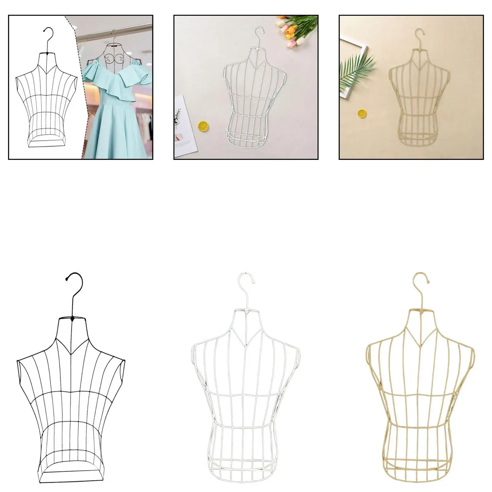 Hollow Iron Male Mannequin Torso Dress Form Space Saving Hanging Display for Clothing Shops