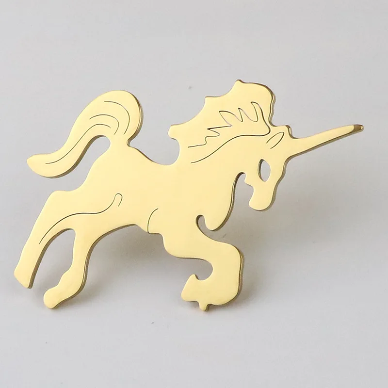 Stainless steel unicorn brooch, simple glossy animal brooch, cross-border foreign trade fashion clothing accessories