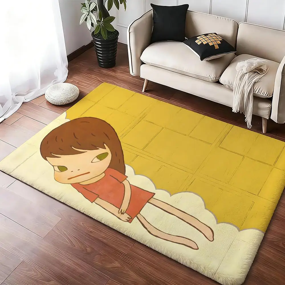 Hot Y-Yoshitomo N-Nara Bodenmatte, gemütliche, weiche, dicke, rutschfeste Flanellmatte für Wohnzimmer, Schlafzimmer, Küche, Dekorationsteppiche