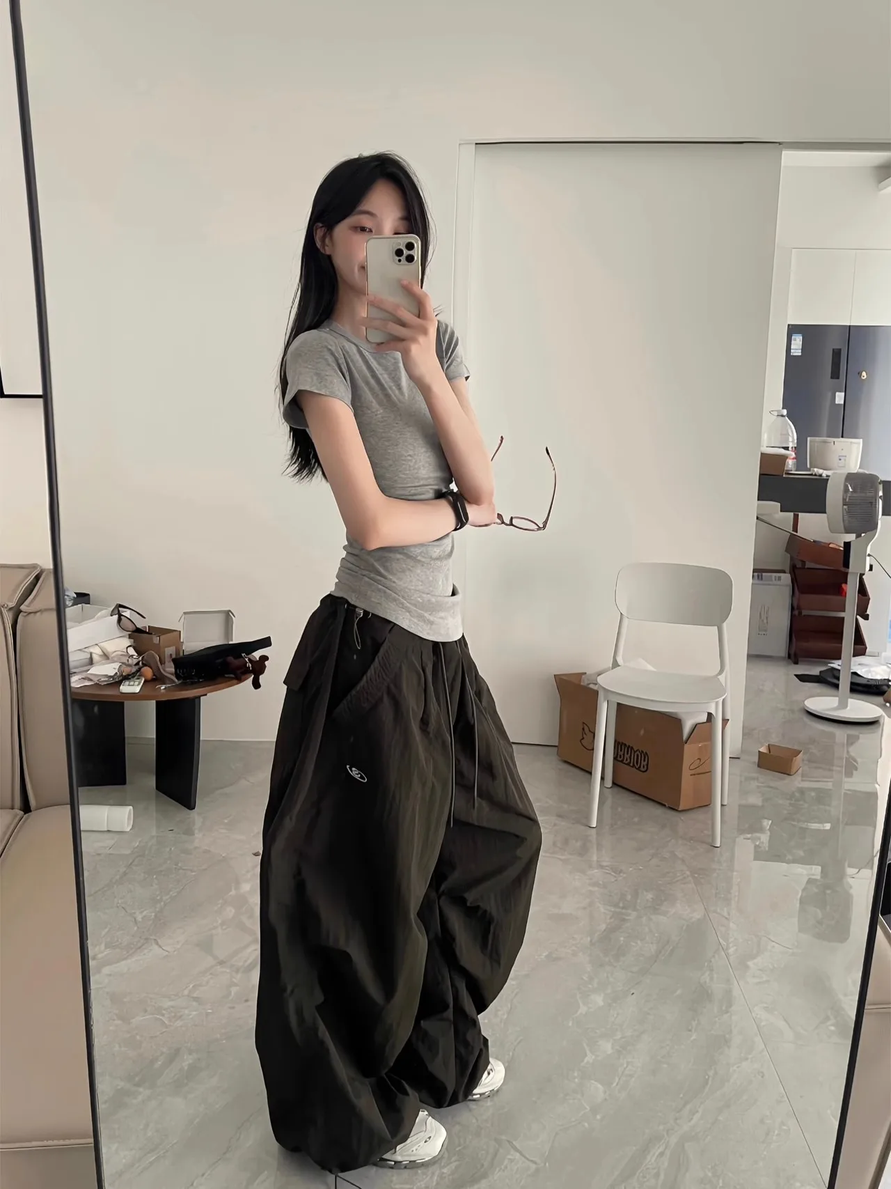 

American Jazz Workwear Casual Trousers Women's,Loose Pleated Wide Leg High Street Sports Pants Woman