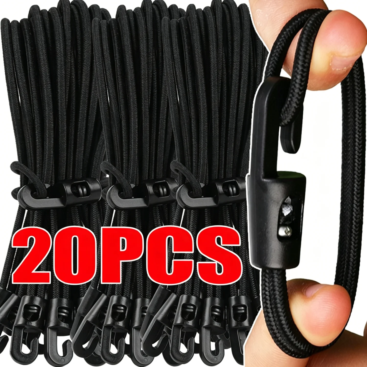 20-5Pcs Elastic Bungee Ropes With Hook Multipurpose Bungee Cords For Camping Luggage Bikes Cars High Elasticity Fixed Cord Ties