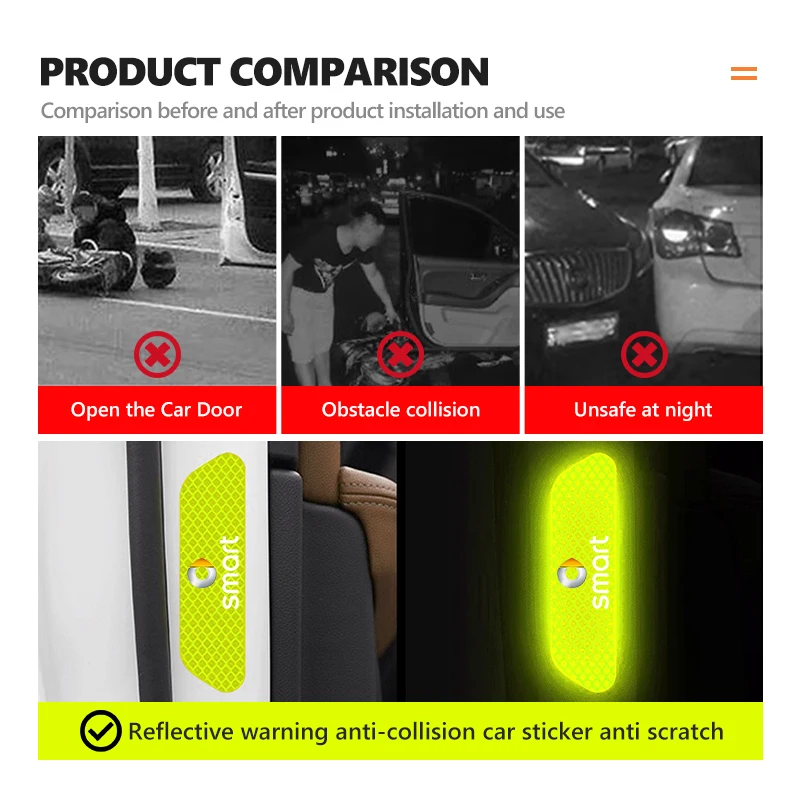 Car Door Stickers DIY Reflective Tape Warning Mark Auto Decoration For Smart Fortwo Forfour 451 453 450 452 454 Forspeed view 2