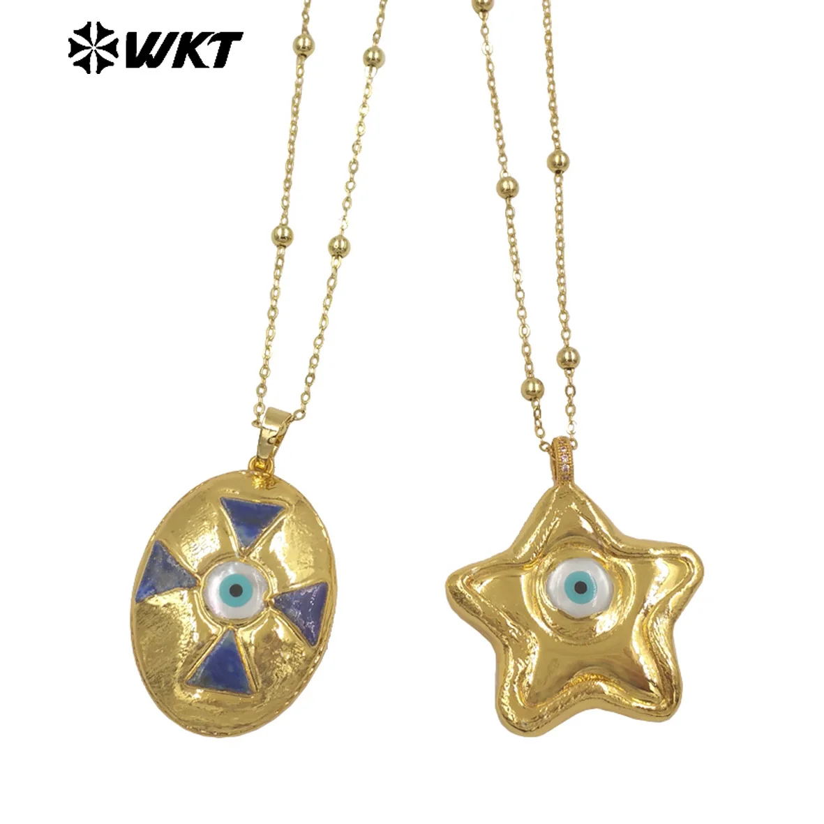 

WT-JN356 Забавный и милый дизайн со звездой овальной и овальной формы, желтый латунный кулон, подвески в виде глаз дьявола, ожерелье для сестры, лучших друзей, подарок