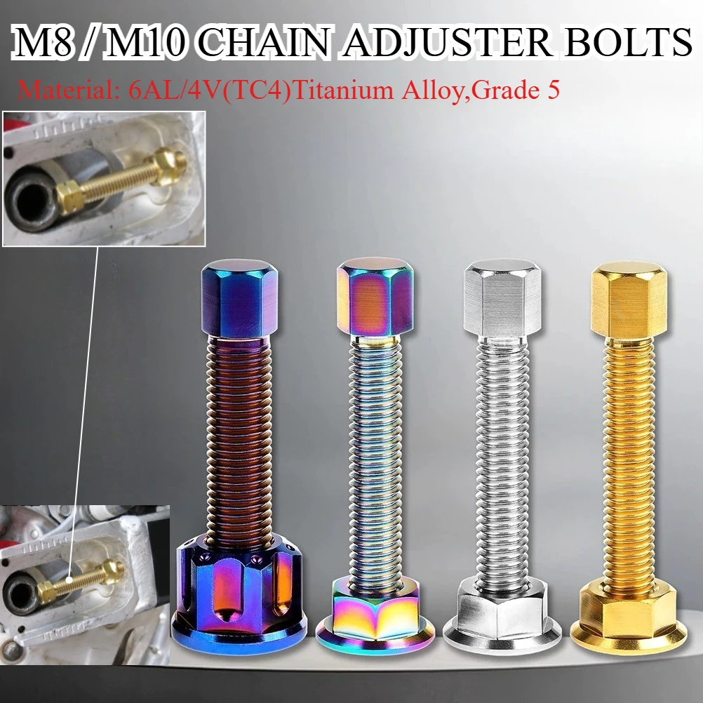 

Motorcycle M8 M10 Chain Adjuster Bolt Titanium Alloy Rear Axle Block Swingarm Hex Screws Flange Nut Dirt Bike Chain Tensioners