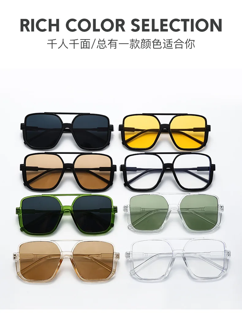 Retro Big Half Frame Damen Quadratische Sonnenbrille Schwarz Rund Coole Herren Sonnenbrille Einteilige Designer Pilot Sonnenbrille für Damen – Detail 9