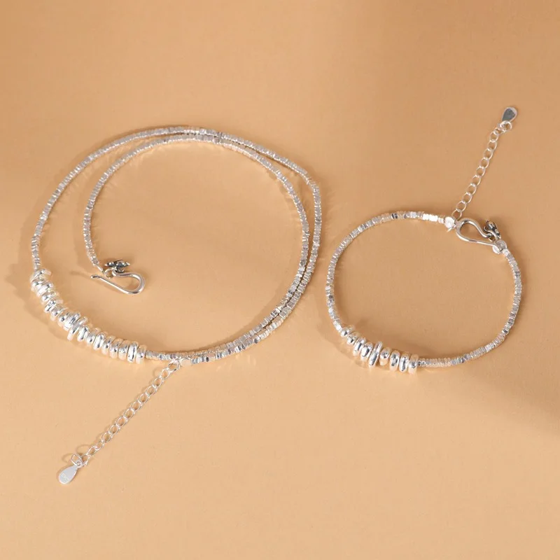 

1Piece MINI 925 Sterling Silver Bits Beading Bracelets Chokers Necklaces for Women Handmade DIY Glossy Silver Beads Jewelry Sets