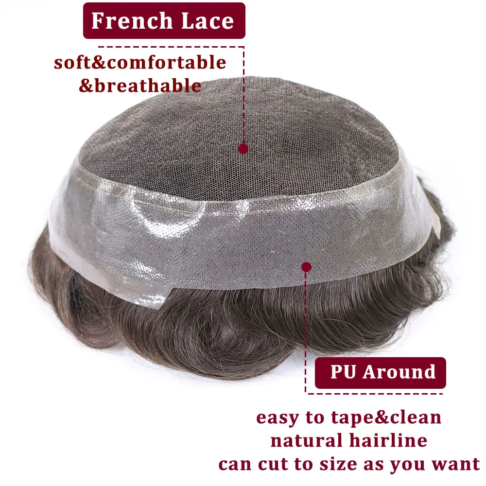 16x24 سنتيمتر البني أستراليا قاعدة الرجال الشعر المستعار شعر الإنسان تنفس الدانتيل مع بولي PU قطعة شعر غير مرئية الرجال الشعرية الاصطناعية 130%