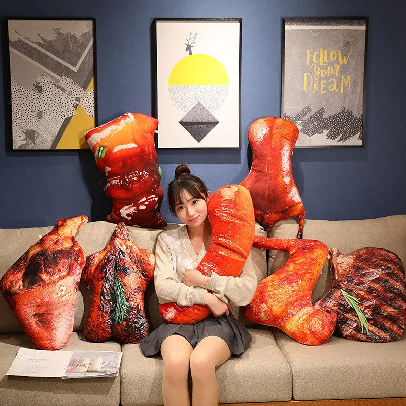 

Simulation Food Barbecue BBQ Plush Pillow Stuffed Chinese Steak Roasted Sausage Duck Chick Stewed Pork Decoration for Sofa Chair