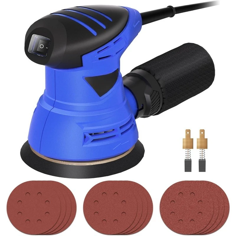 

5-дюймовая орбитальная шлифовальная машина, электрическая шлифовальная машина 12000 об/мин, произвольная орбитальная шлифовальная машина для деревообработки, наждачная бумага 12 шт. и Dus