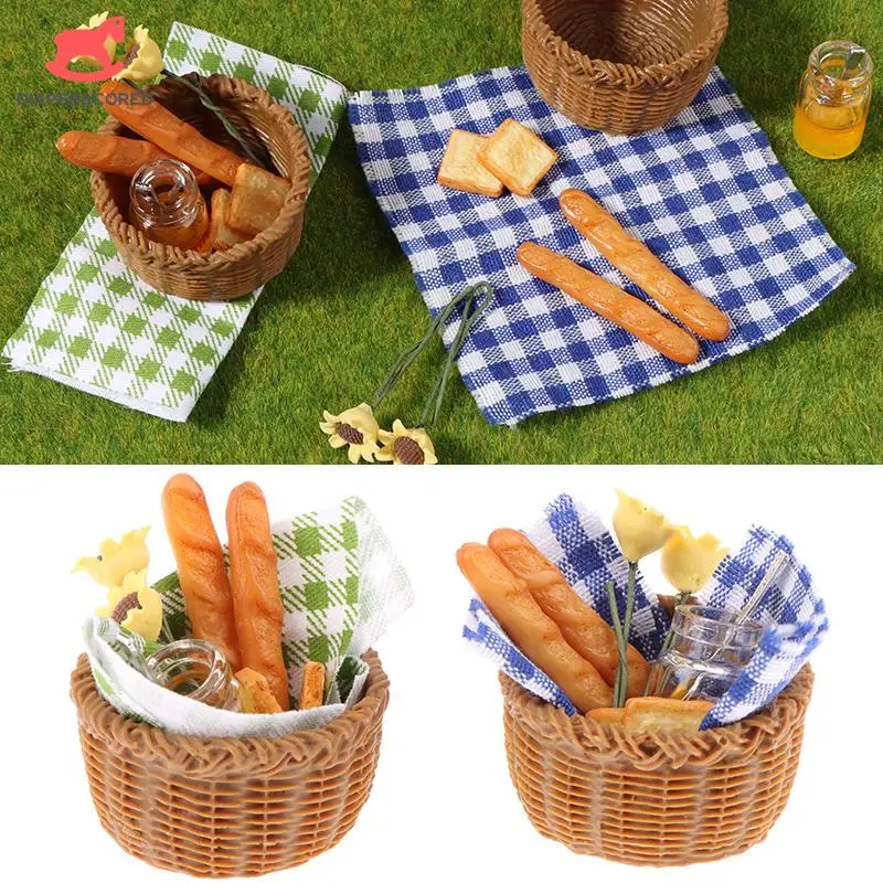 1:6/1:12 Scale Dollhouse Miniature Honey Bread Basket Fabric Picnic Basket Kitchen Model Decor Toy Doll House Accessories