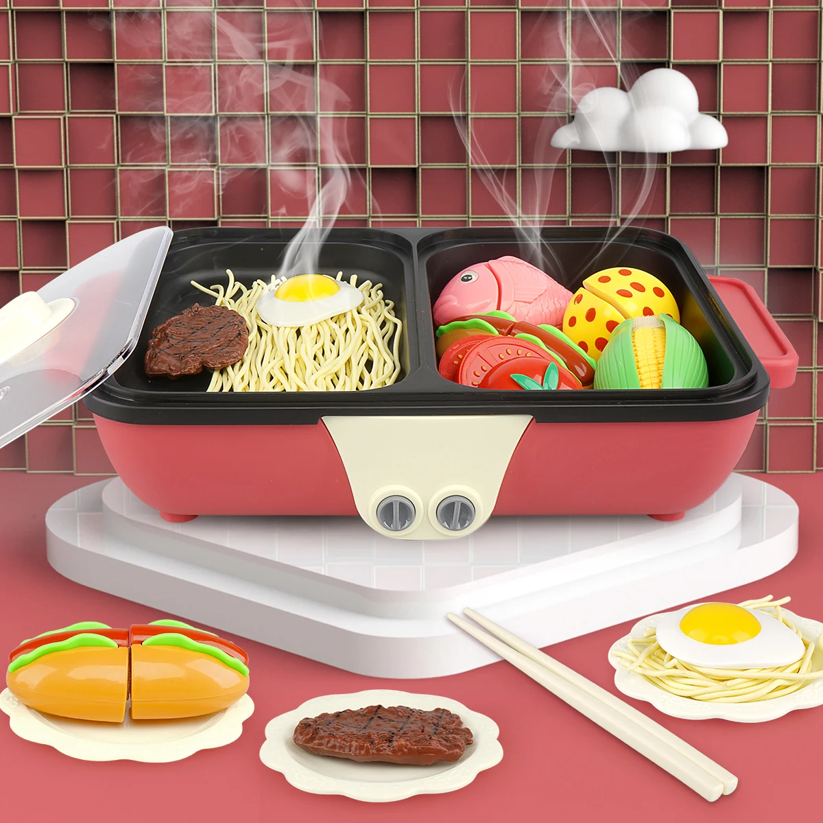 Kitchen Musical Cookware Barbecue Machine Pretend Play House Food Cognition Educational Toys Children Simulation Girls Toy Gift