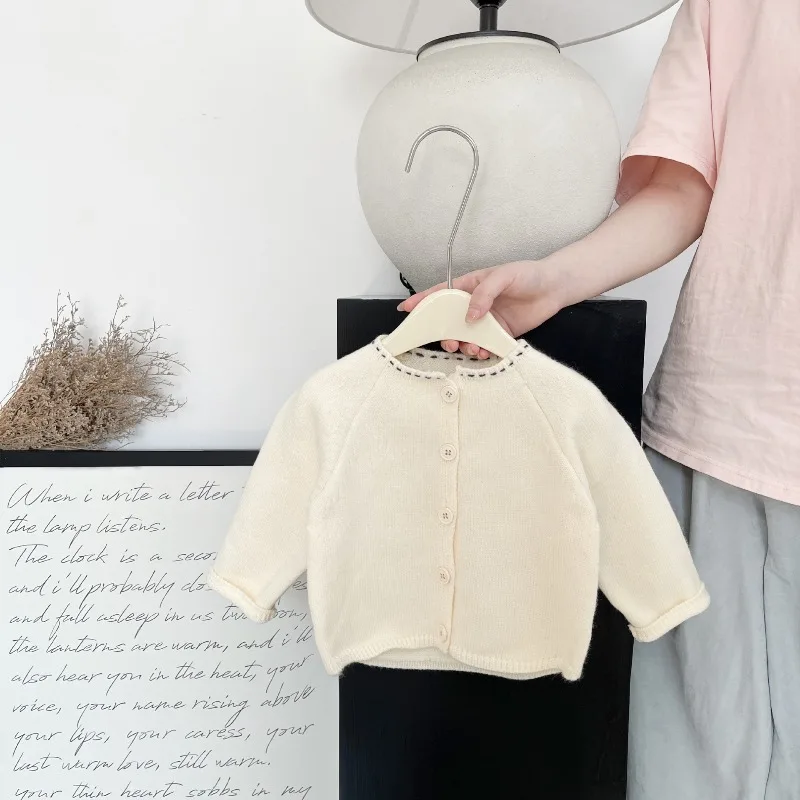 Baby Knitted Cardigan Spring Autumn New Girls Long Sleeve Top Baby Hair Sweet Solid Color Sweater Coat
