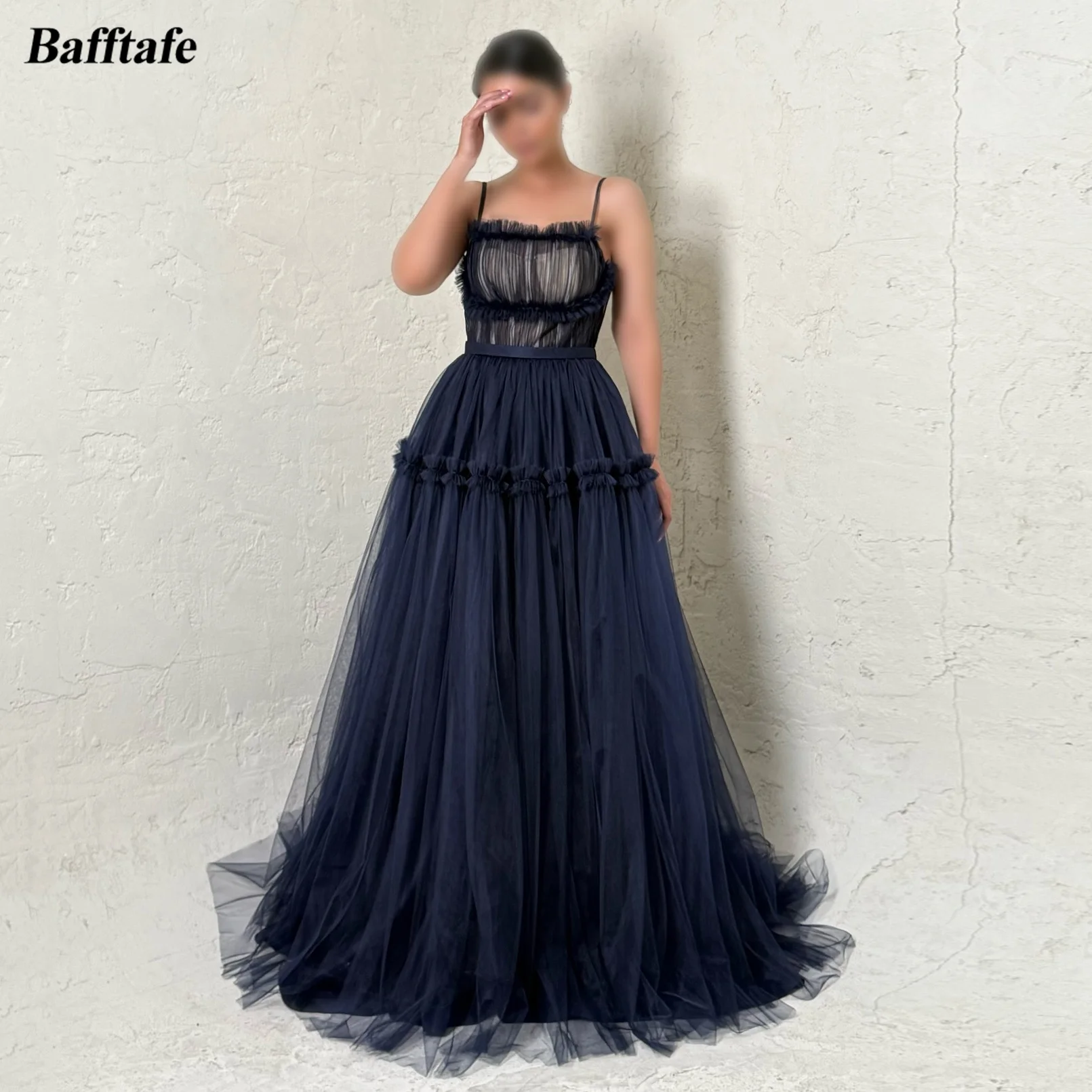 

Bafftafe Korea Soft Tulle Customized Women Evening Dresses Corset Back Pleated Straps Formal Prom Gowns Special Party Dress