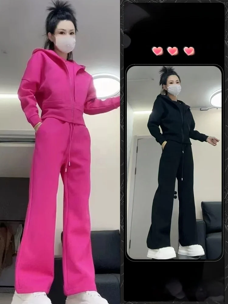 

Ele Agel Faionable Sportswear Set Women's Loose Versatile Top Wide Leg Pants Two Piece Set Spring 2026 Casual Sle