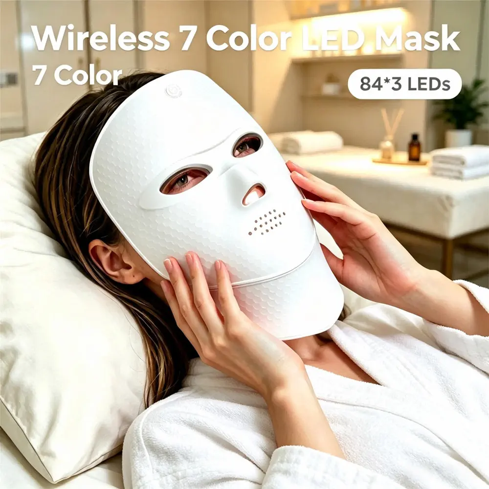 7 Colors LED Photon Wireless Face Neck Beauty Mask Red Light Skin Tighten Skin Brighten Skin Care Skin Maintenan Facial LED Mask