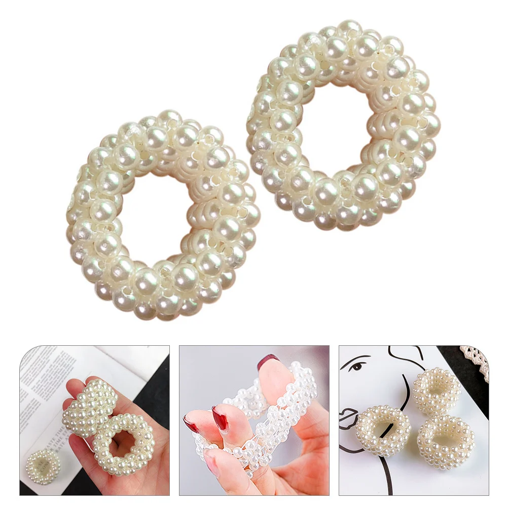 

2Pcs Pearl Hair Accessories Elastic Hair Scrunchie Beaded Rope Ring for Women High Stretch Ponytail Holder Daily Use
