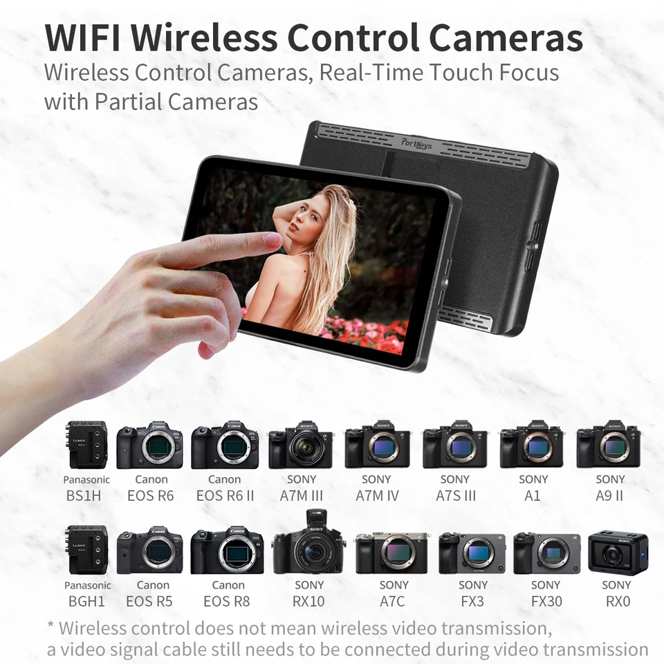 Portkeys LH7P Controllo telecamera wireless da 7 pollici Monitor 4K Monitor da studio DSLR 1000nit On-Camera Campo Audio Schermo Video Foto