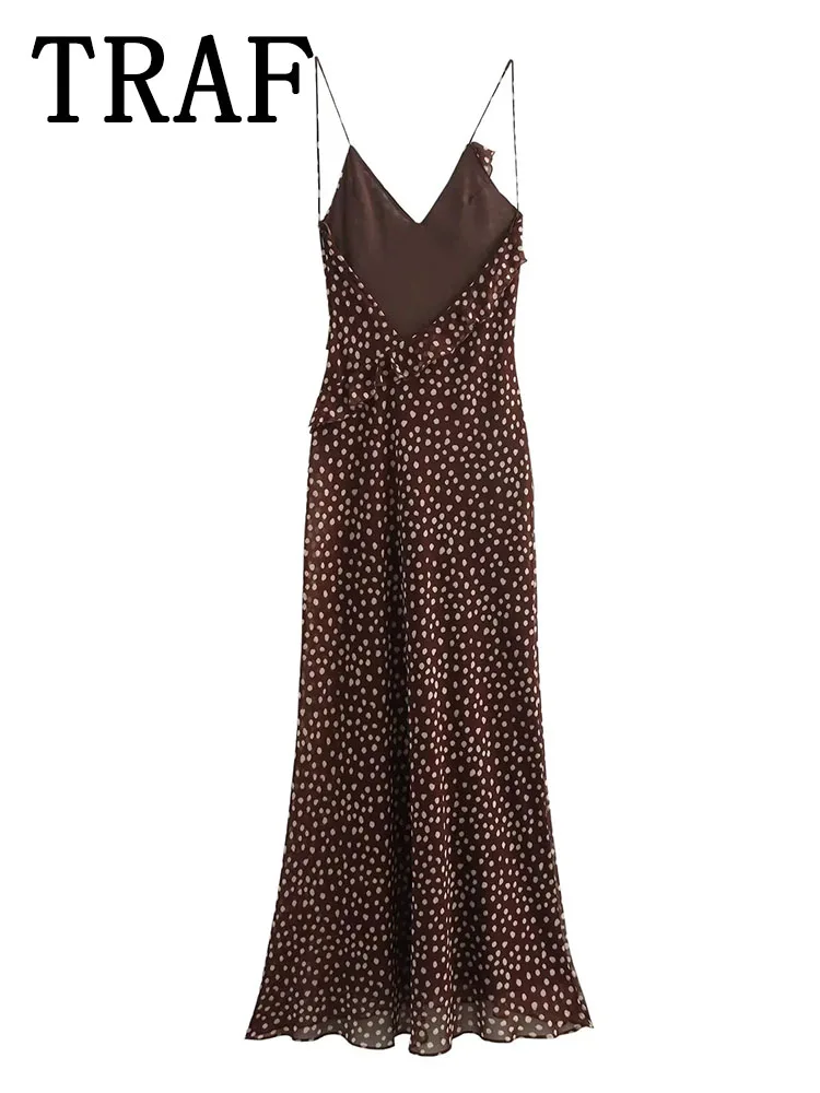 TRAF 2024 Polka Dot Dress Woman Printed Long Dresses for Women Backless Sexy Midi Dress Female Evening Party Dresses