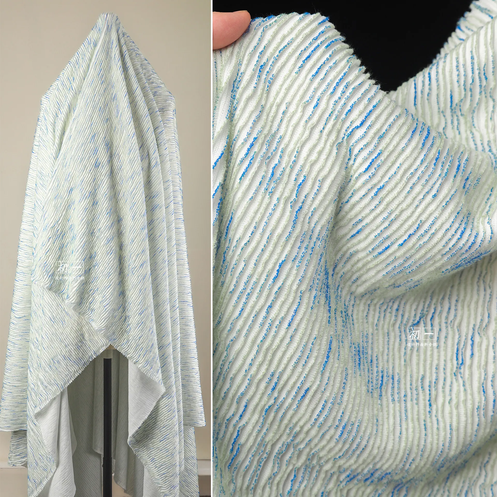 Fluorescent Powder Green Striped Knitted Fabric Light, Soft and Texture Scarf Skirt Baby Clothes Designer Cloth