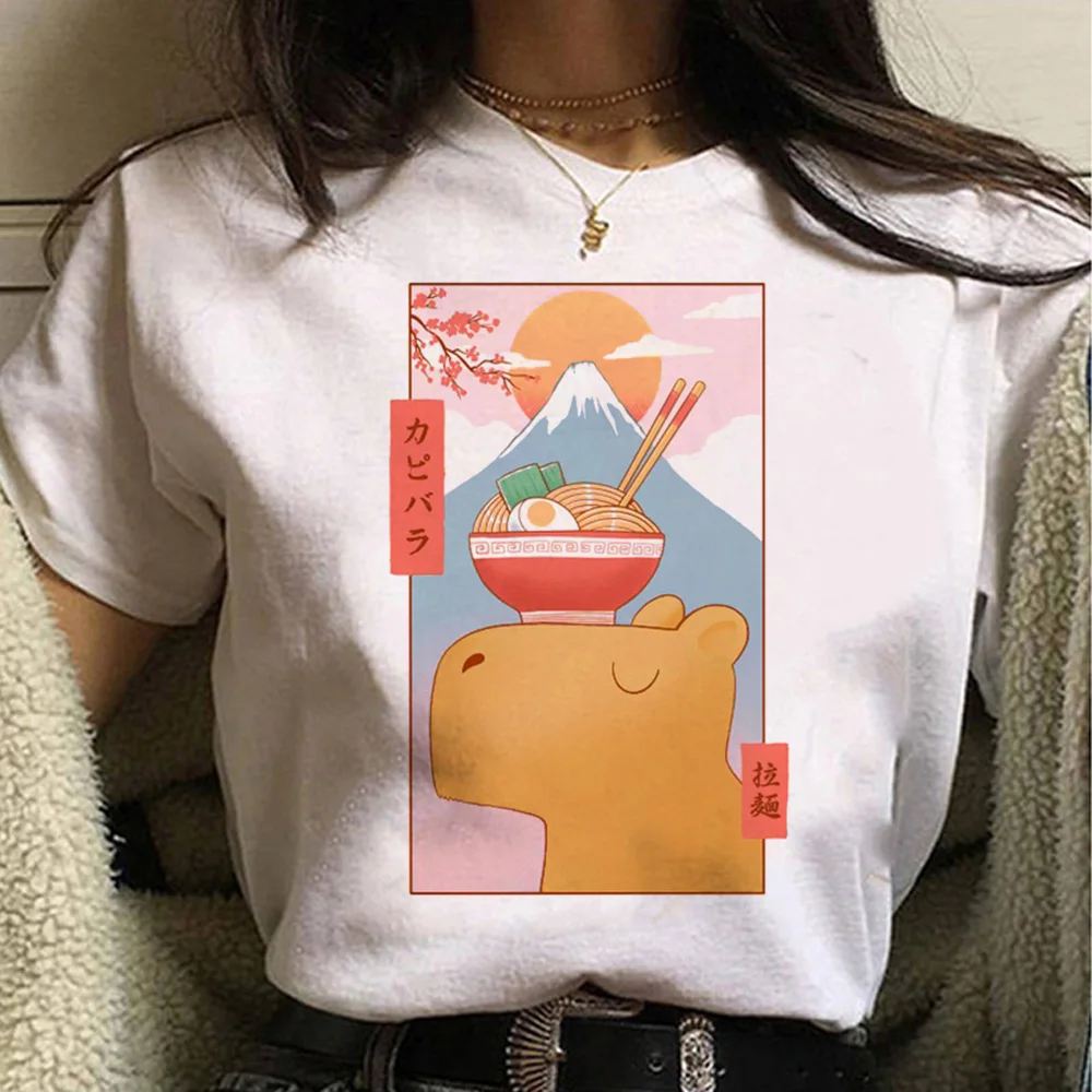 Capybara t-shirts women Y2K manga anime top girl designer anime funny clothing