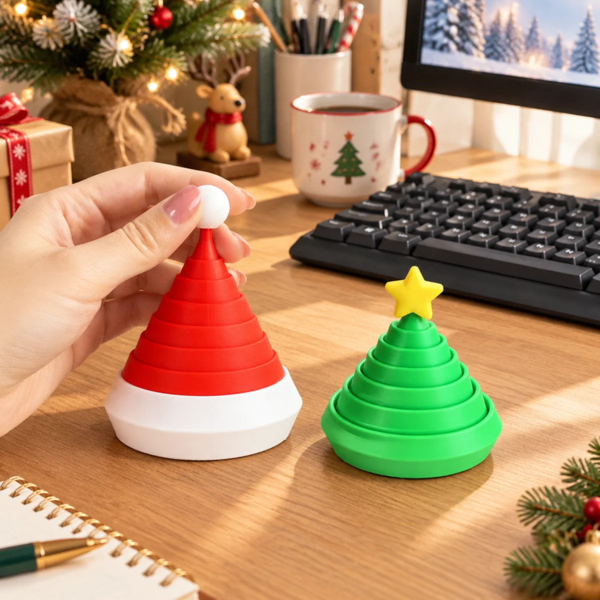 1Pc Stretchable Collapsible Ornament,Eco PLA 3D Printed,Christmas Theme Creative Desk Decor & Anti Anxiety Fidget Toy