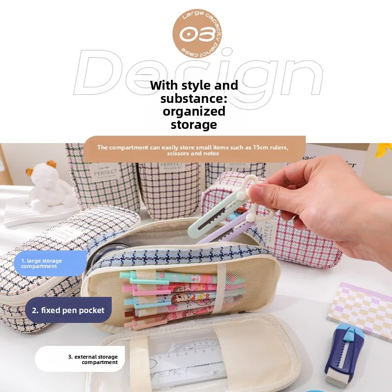 The New Double Layer Large Capacity Pen Bag Is Ins High Appearance Horizontal Multifunctional Composite Cloth Pen Box