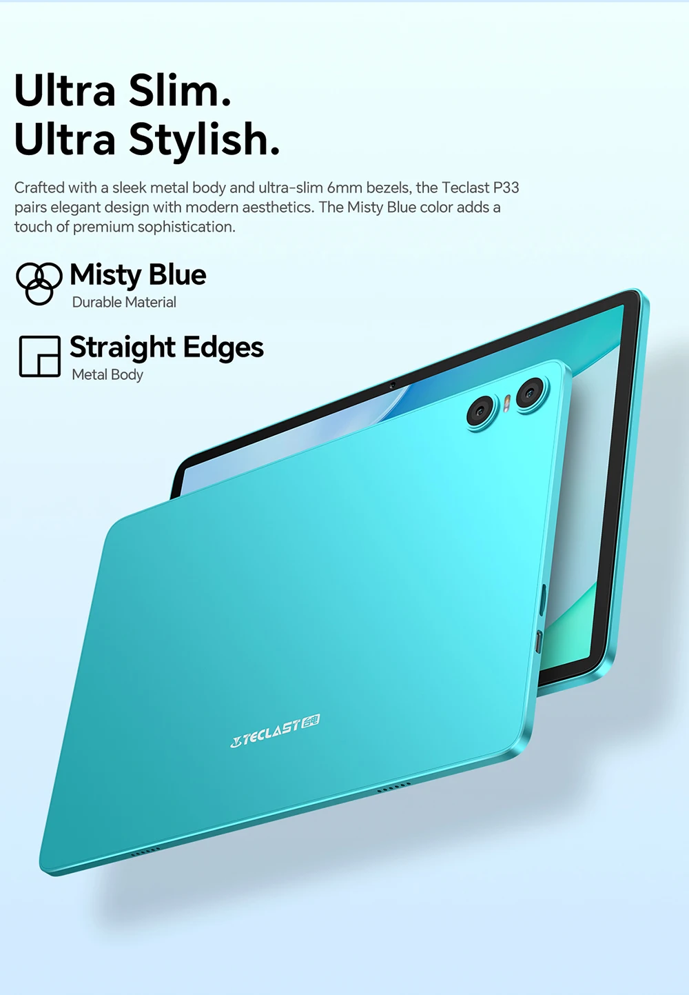 Tablet TECLAST P33 con Android 15, CPU de 5 Núcleos A333, Pantalla IPS de 10.1 Pulgadas, 9GB (3GB+6GB) de RAM, 64GB de ROM, Batería de 6000mAh, Tipo-C, WiFi, BT5.4