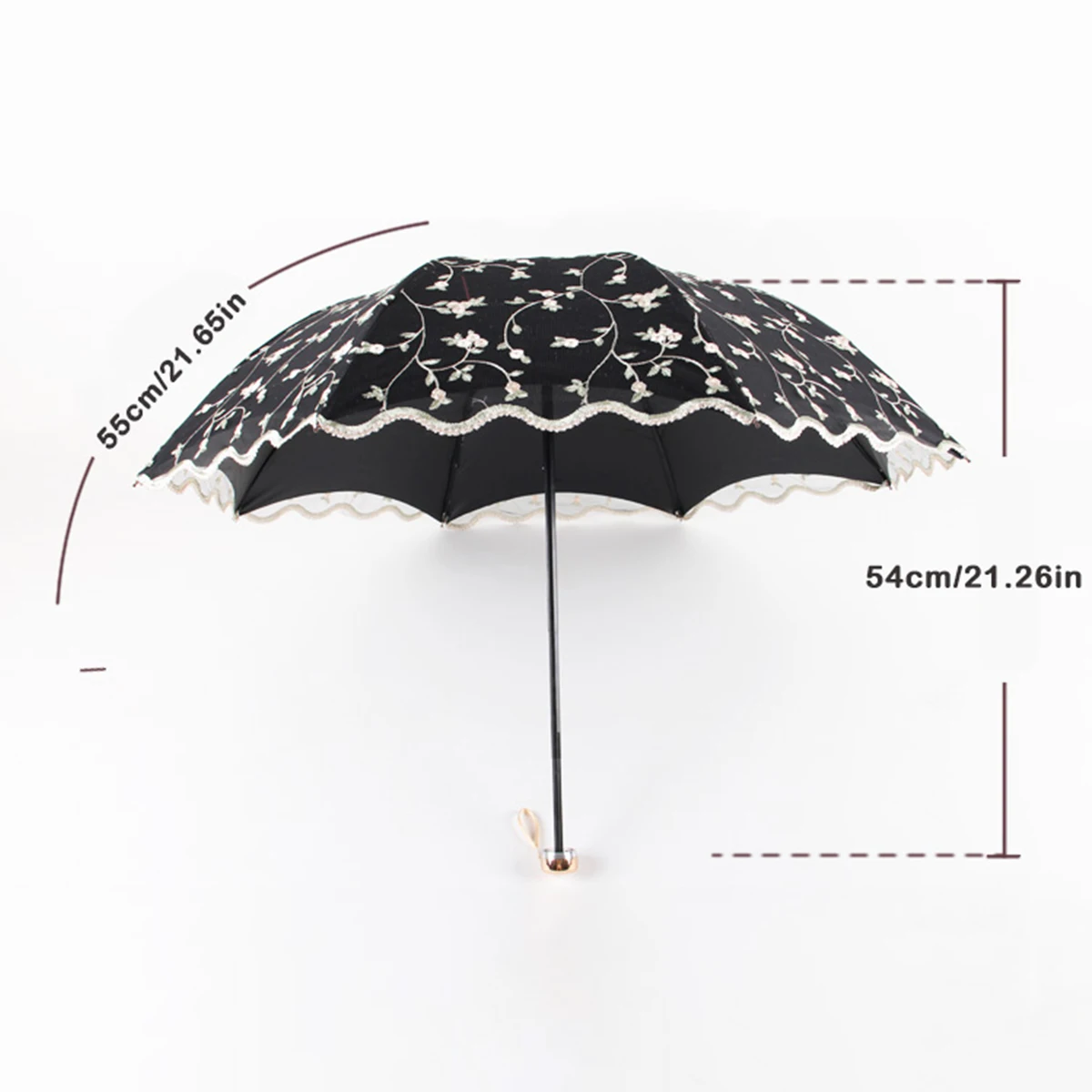 Sun Umbrella for Women, Sun Protection, UV Protection, Double Layer Lace Embroidery, Sun and Rain Dual Use, Fresh Goddess, Black