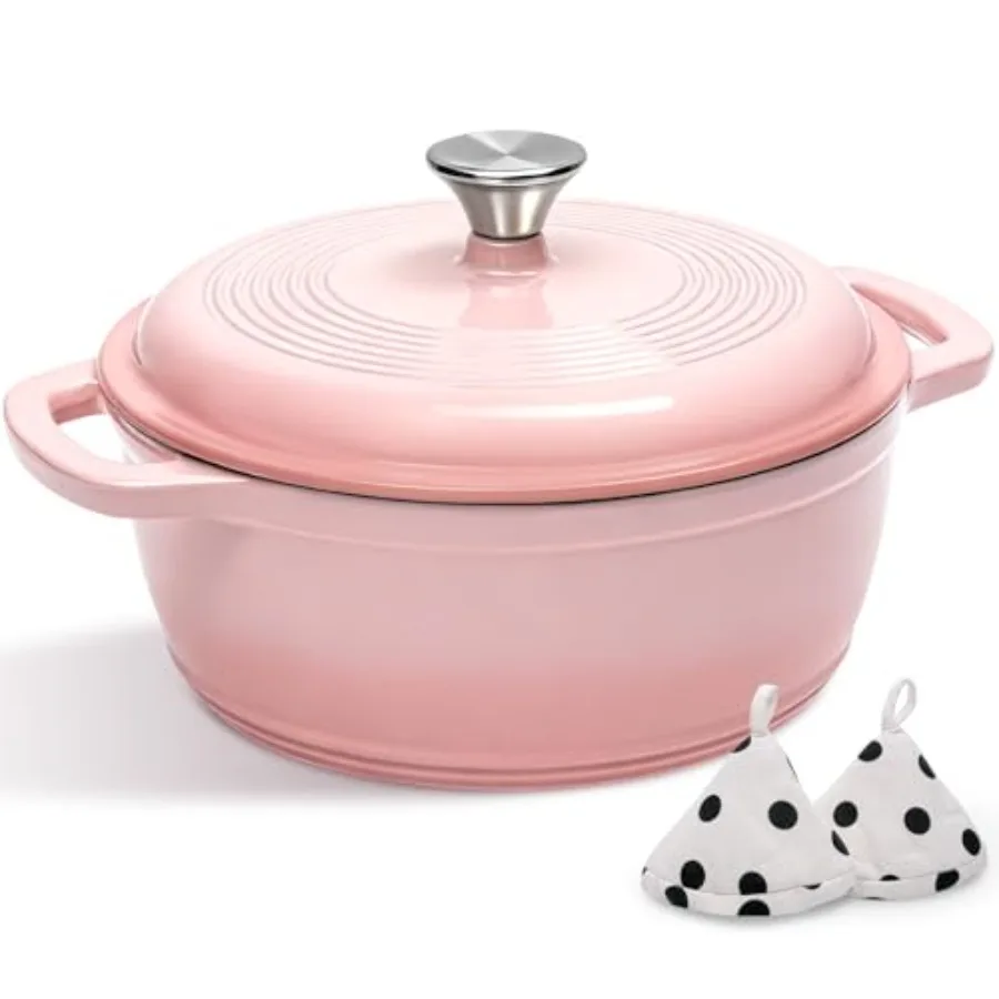 

Чугунная эмалированная жаровня с крышкой - 5QT, для выпечки хлеба, с хлопковыми подставками - Прочная посуда Acro