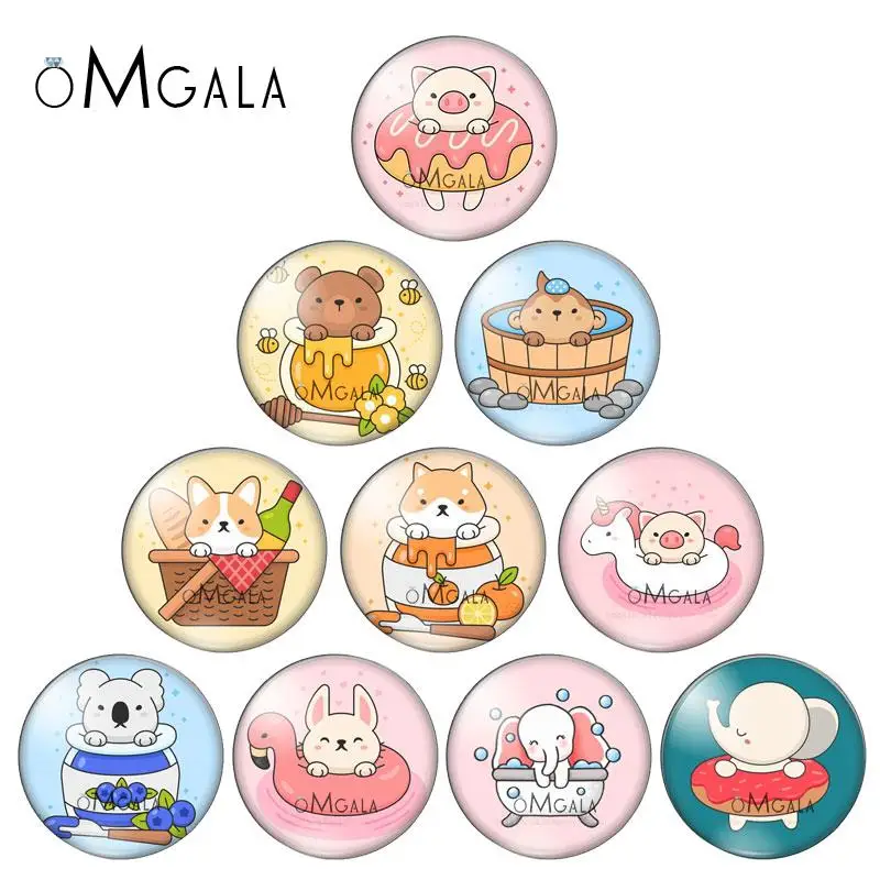 Cartoon Pig Monkey Fox Elephant Animal Patterns 12mm/18mm/20mm/25mm Round photo glass cabochon demo flat back Making findings