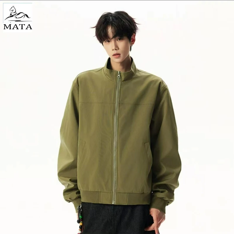 

American retro M65 jacket stand collar jacket men's autumn and winter solid color casual loose zipper workwear flying jacket