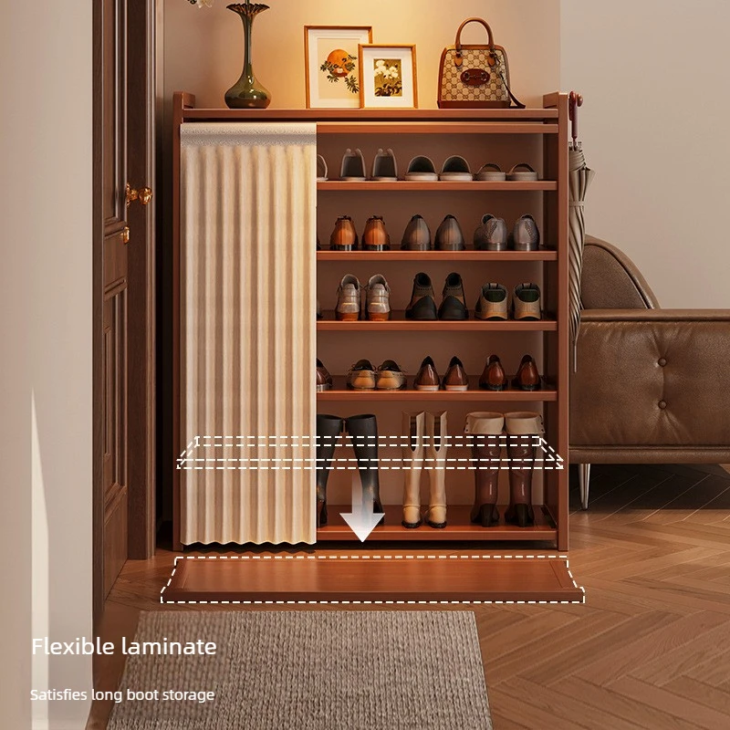 Light Luxury Dust-Proof Cloth Curtain Storage Rack, Shoe Cabinet, Multi-Layer Narrow Shoe Rack, Living Room Storage Rack