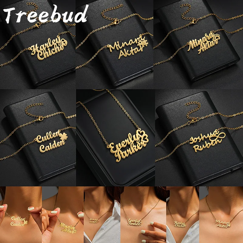 

Treebud Customized Double Name Necklace Personalized Puzzle Paw Prints letter Pendant Stainless Steel Jewelry Gifts for Women