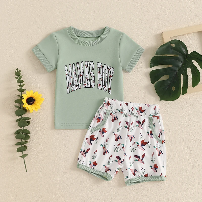 

Toddler Baby Boys Summer Outfits Letter Print Round Neck Short Sleeve T-Shirts Elastic Waist Shorts 2Pcs Fashion Clothes Set